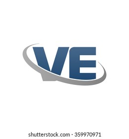 initial letter VE swoosh ring company logo blue gray