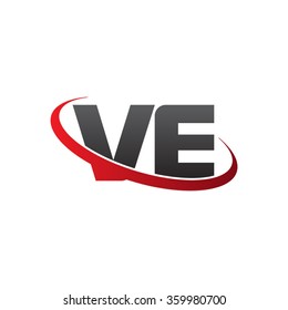 initial letter VE swoosh ring company logo red black