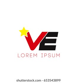 Initial letter ve yellow star logo red black