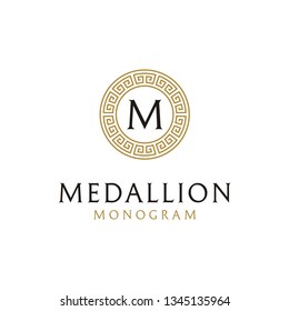 Initial Letter Vector Logo Design With Ancient Greek Circle Border Frame