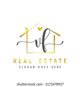 Initial letter VF calligraphy handwritten Real estate logo concept. Handwritten alphabet in the logo template. Letters and Alphabet for your logo design.