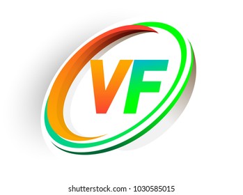 initial letter VF logotype company name colored orange and green circle and swoosh design, modern logo concept. vector logo for business and company identity.