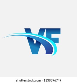 initial letter VF logotype company name colored blue and swoosh design. vector logo for business and company identity.