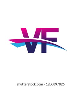 initial letter VF logotype company name colored blue and magenta swoosh design. vector logo for business and company