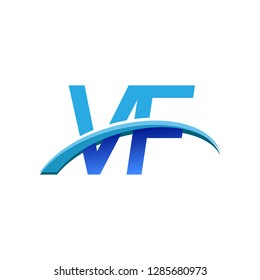 initial letter VF logotype company name colored blue and swoosh design. vector logo for business and company identity.
