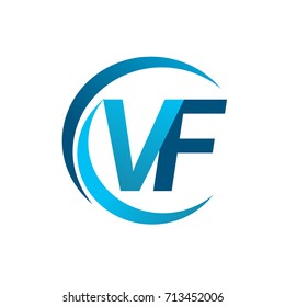 initial letter VF logotype company name blue circle and swoosh design. vector logo for business and company identity.