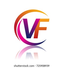 initial letter VF logotype company name orange and magenta color on circle and swoosh design. vector logo for business and company identity.