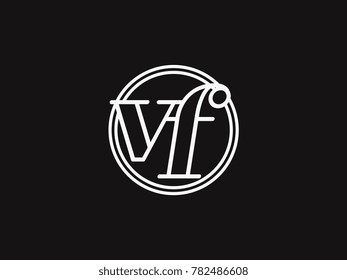 Initial letter vf lowercase outline inside the circle logo template white on black background