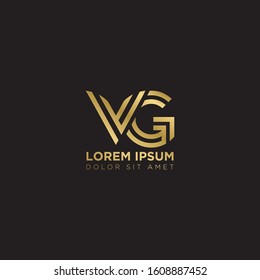 Initial Letter VG linked uppercase overlap modern gold logo vector design template. Suitable for business, consulting group company.