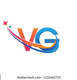 initial letter VG logotype company name colored orange, red and blue swoosh star design. vector logo for business and company identity.
