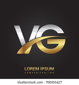 initial letter VG logotype company name colored gold and silver swoosh design. isolated on black background.