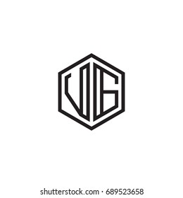 Initial letter VG, minimalist line art monogram hexagon logo, black color