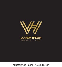 Initial Letter VH linked uppercase overlap modern gold logo vector design template. Suitable for business, consulting group company.