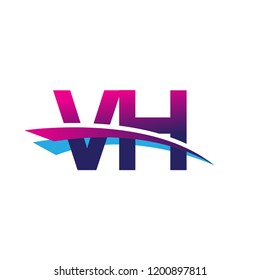 initial letter VH logotype company name colored blue and magenta swoosh design. vector logo for business and company