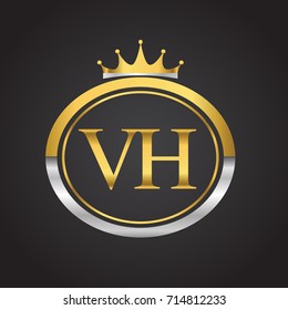 initial letter VH logotype company name with oval shape and crown, gold and silver color. vector logo for business and company identity.