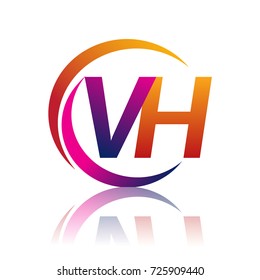 initial letter VH logotype company name orange and magenta color on circle and swoosh design. vector logo for business and company identity.