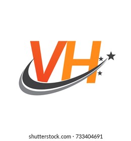 initial letter VH logotype company name colored orange and grey swoosh star design. vector logo for business and company identity.