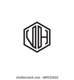 Initial letter VH, minimalist line art monogram hexagon logo, black color