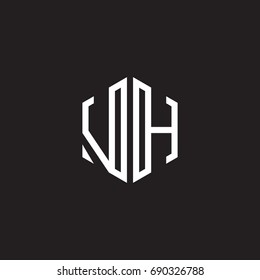 Initial letter VH, minimalist line art monogram hexagon shape logo, white color on black background