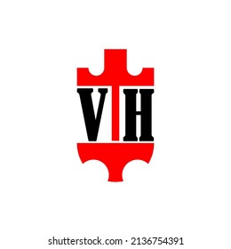 Ursprünglicher Buchstabe VH roter Kronenschild einfaches Logo. Minimal und einzigartig.