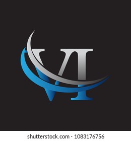 initial letter VI logotype company name colored blue and grey swoosh design. vector logo for business and company identity.
