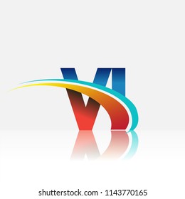 initial letter VI logotype company name colored red and blue and swoosh design. vector logo for business and company identity.
