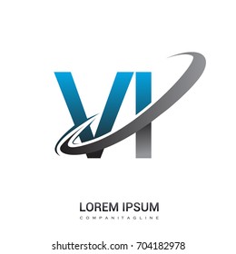 initial letter VI logotype company name colored blue and grey swoosh design. logo design for business and company identity.