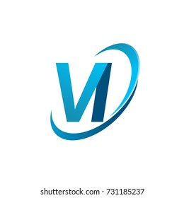 initial letter VI logotype company name colored blue swoosh design concept. vector logo for business and company identity.