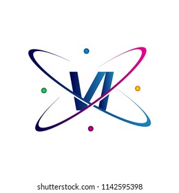 initial letter VI logotype science icon colored blue, red, green and yellow swoosh design. vector logo for business and company identity.
