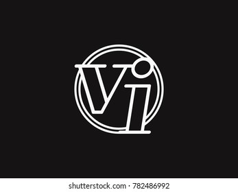 Initial letter vi lowercase outline inside the circle logo template white on black background