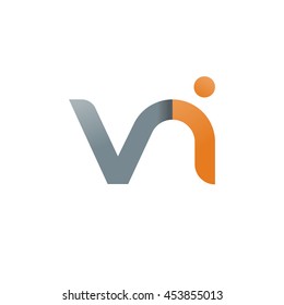 initial letter vi modern linked circle round lowercase logo orange gray