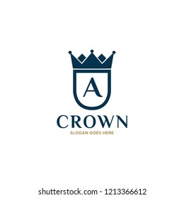 Initial Letter A Vintage Logo Design with Crown, Shield adn Wheat Illustration