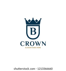 Initial Letter I Vintage Logo Design with Crown, Shield adn Wheat Illustration
