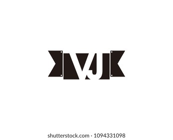 Initial letter vj black ribbon logo design