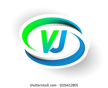 initial letter VJ logotype company name coloured blue and green swoosh design, modern logo concept. vector logo for business and company identity.