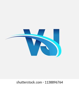 initial letter VJ logotype company name colored blue and swoosh design. vector logo for business and company identity.