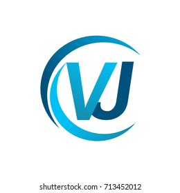 initial letter VJ logotype company name blue circle and swoosh design. vector logo for business and company identity.