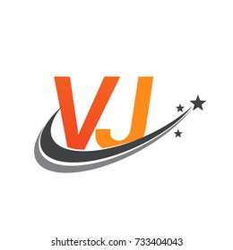 initial letter VJ logotype company name colored orange and grey swoosh star design. vector logo for business and company identity.