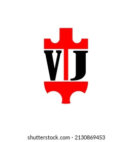 Initial letter VJ red crown shield simple logo. Minimal and unique.