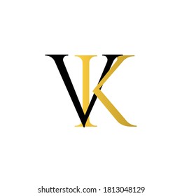 Initial Letter VK KV Intersected Monogram Logo in Gold and black color.