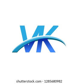 initial letter VK logotype company name colored blue and swoosh design. vector logo for business and company identity.