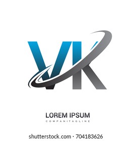 initial letter VK logotype company name colored blue and grey swoosh design. logo design for business and company identity.