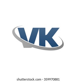 initial letter VK swoosh ring company logo blue gray