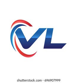 initial letter VL logo swoosh red blue