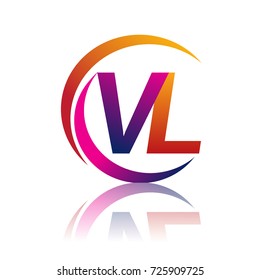 initial letter VL logotype company name orange and magenta color on circle and swoosh design. vector logo for business and company identity.
