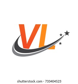 initial letter VL logotype company name colored orange and grey swoosh star design. vector logo for business and company identity.