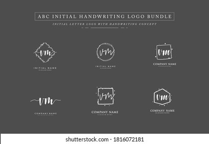 Initial letter VM bundle for identity and logo. Vector logo template with handwriting and signature style.