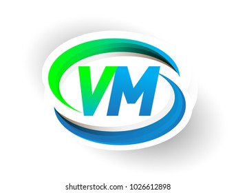 initial letter VM logotype company name coloured blue and green swoosh design, modern logo concept. vector logo for business and company identity.