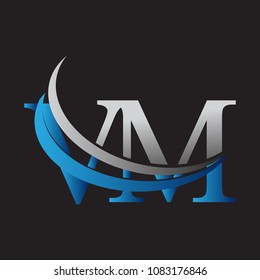 initial letter VM logotype company name colored blue and grey swoosh design. vector logo for business and company identity.
