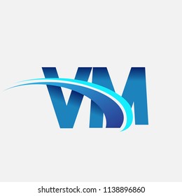 initial letter VM logotype company name colored blue and swoosh design. vector logo for business and company identity.
